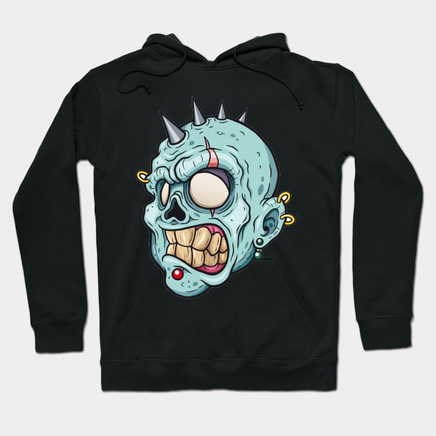 Zombie Punk - Scary Halloween Cartoon Art Hoodie by bigbikersclub